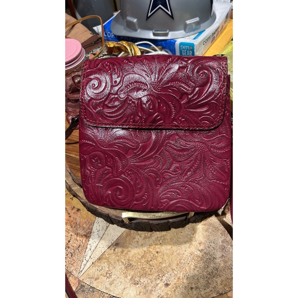 Patricia Nash Magenta Floral Tooled Leather Crossbody Bag P614244